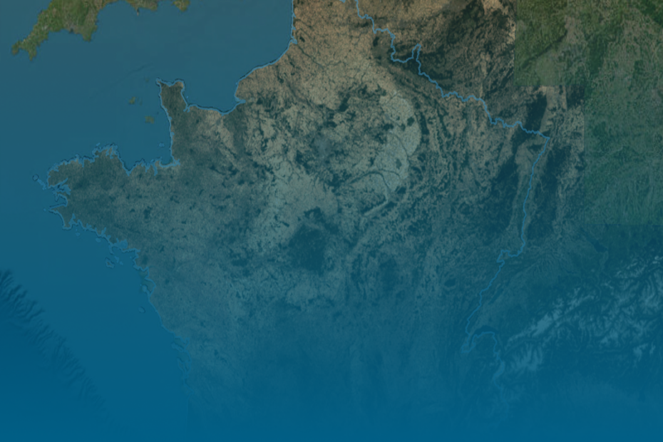 Vue satellite de la France et de ses régions environnantes.