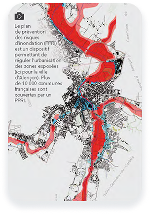 Carte d’un plan de prévention des risques d’inondation (PPRI) montrant les zones urbaines à risque.